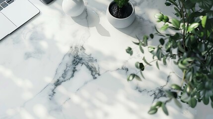 Aufkleber - Marble background workspace Flat lay top view office table : Generative AI