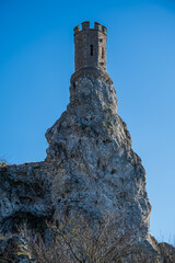 Wall Mural - Historic small watchtower on narrow high rocky cliff. Castle Devin.