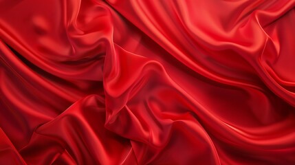 Poster - Red silk satin Luxury background with space for design Banner Wide Long Panoramic Flat lay top view table Template Christmas New Year : Generative AI