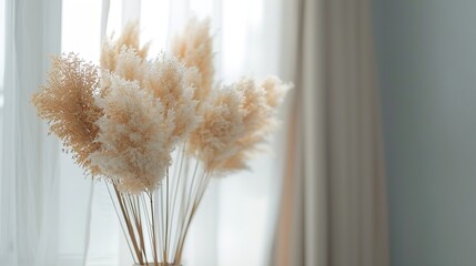 Aufkleber - Dried natural pampas grass in a vase on the window Interior decor element Close up view Soft Selective Focus : Generative AI
