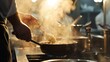 Professional kitchen in the hotel restaurant closeup of chef preparing risotto on the stove : Generative AI