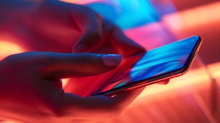 Aufkleber - closeup of hands with mobile phone or smartphone : Generative AI