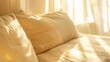 close up light beige fabric sofa with warm cozy morning light from big window home interior background : Generative AI