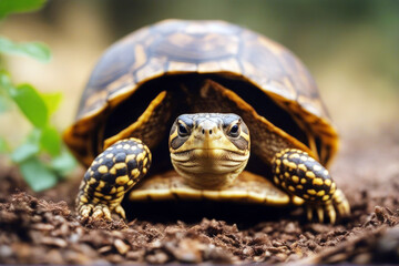 Box Turtle Coahuilan isolated animal crawling nature tortoise wildlife herpetology slow pet zoology armoring exotic cute looking colourful reptile white background