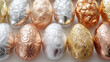  Colorful Easter eggs made of various non-ferrous metals on a light background,Generated by AI