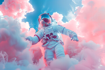 Wall Mural - spaceman or astronaut surrounded by smoke.