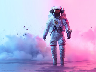 Wall Mural - spaceman or astronaut surrounded by smoke.