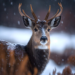 picture of deer in the snow forest