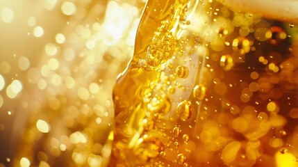 Poster - Detail of Pouring Beer Into Glass Closeup Abstract Beverages Background : Generative AI