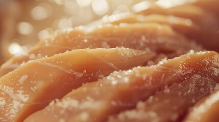 sliced chicken fillet closeup fresh and raw chicken meat during cooking : Generative AI