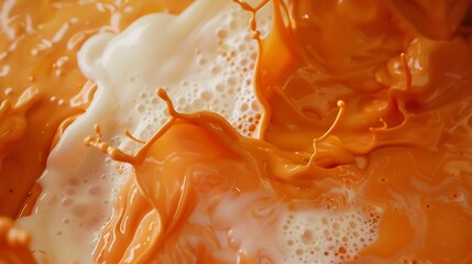 Thai tea mixing with milk texture background Food and drink close up : Generative AI