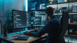 © Ameer - Expert programmer engaged in software development: crafting code on dual monitors amidst cybersecurity challenges