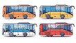 Set of Four color and monochrome modern passenger bus