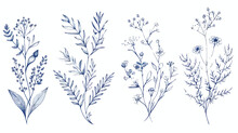 Set Of Four Decorative Floral Backgrounds Hand Drawn