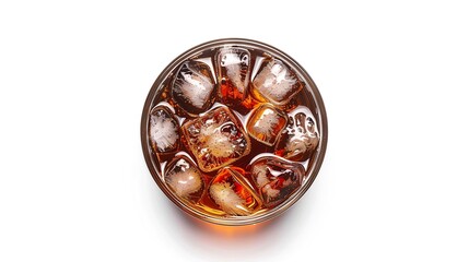 Leinwandbilder - Cola drink with ice isolated on white backgroundWith clipping pathFlat laytop view : Generative AI