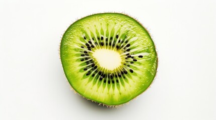 Poster - Cross section of ripe kiwi isolated on white background top view : Generative AI