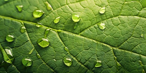 Vibrant Green Leaf with Fresh Water Droplets Close-up