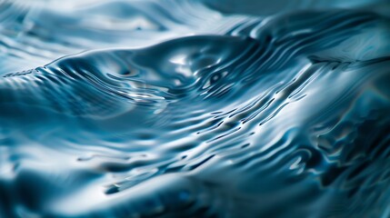 Poster - Blue textured background of waves with ripples on the water Closeup selective focus defocus : Generative AI