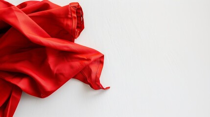 Poster - top view with red empty kitchen napkin isolated on table background Folded cloth for mockup with copy space Flat lay Minimal style : Generative AI