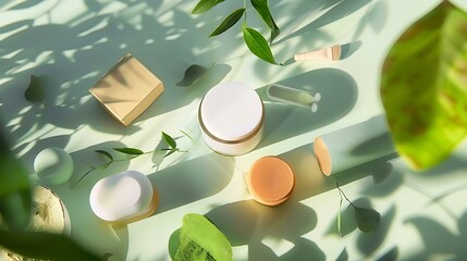 Poster - Sustainable cosmeticsNatural organic cosmeticscosmetic product researchorganic skin care flat lay eusable discs handmaderecyclingzero wasteecoorganic care cosmeticsbeauty boxeco friend : Generative AI