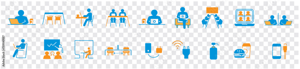 Co-working space line icon set. Included icons as coworkers, coworking ...