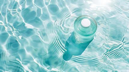Aufkleber - Skin care product mock up on water surface Water ripples from top angle Flat lay of ocean waves with product in centre : Generative AI