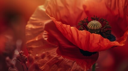 Red poppy flower close up : Generative AI