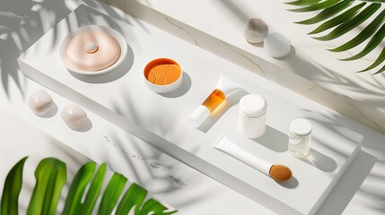 Wall Mural - Cosmetic SPA mock up template for branding identity design View from above Flat lay : Generative AI