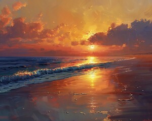 Wall Mural - Sunset casting warm hues over the beach