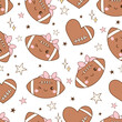Draw seamless pattern pink girly football Trendy girlie sport Digital paper