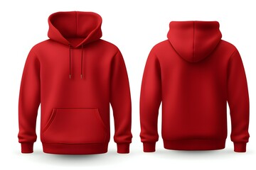 Red  hoodie template. Long Sleeve Cropped Hoodie, Hooded Sweatshirt for Designer Print Layout,   generated by AI, 3D illustration,