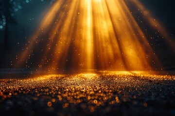 Poster - Golden beams illuminating a surface with an intense glitter effect