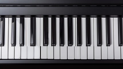 Poster - Closeup of piano keyboard Music instruments Copy space Black and White Piano Keys Taken From Above as a Flat Lay Image Piano keys side view with shallow depth of field : Generative AI