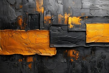 Poster - This vibrant abstract oil painting uses bold orange strokes to create a striking contrast against a dark backdrop