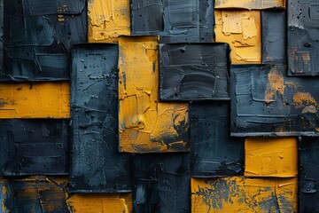 Poster - Detailed image of a textured artistic composition with interwoven yellow and black paint layers