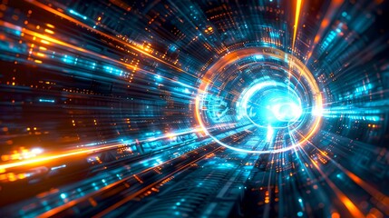 Aufkleber - futuristic digital data tunnel with bright light effect. abstract cyber technology concept. vibrant 