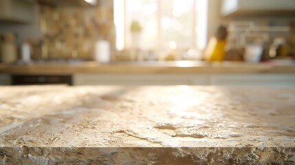 Aufkleber - Empty stone surface on blurred background kitchen in apartment closeup : Generative AI
