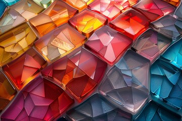 Poster - This image showcases a vibrant and colorful geometric pattern created by light shining through textured glass