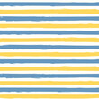 Vector illustration. Seamless pattern of yellow-dark blue horizontal stripes on a light milky white background. Textile printing, fabric design, packaging, wrapping paper, children's wallpaper