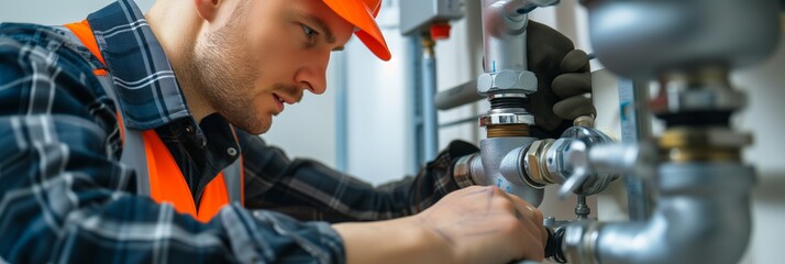 Plumber installing a water supply system