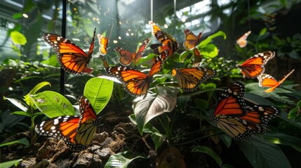 Poster - A butterfly conservatory filled with exotic species from around the world, providing a sanctuary for endangered butterflies and raising awareness about their conservation.