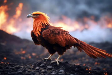Wall Mural - phoenix volcanic landscape with fire