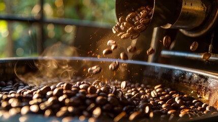 Poster - A close-up of coffee beans roasting in a vintage coffee roaster, filling the air with rich aroma and anticipation of the perfect brew.