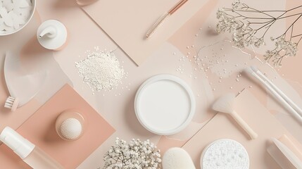 Wall Mural - Cosmetic SPA and personal hygiene mock up template for branding identity design View from above Flat lay : Generative AI