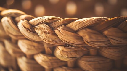 Aufkleber - Light brown texture surface of hand made handcrafted knitted wicker basket : Generative AI
