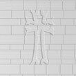 Christian cross on brick wall. Religion concept illustration. 3D render