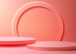 3D pink podium with a circular cutout behind it on a pink background in minimalist scene