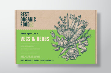 Wall Mural - organic vegetables vector packaging label design on a craft cardboard box container modern typograph