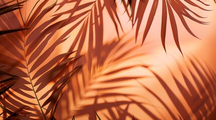 Aufkleber - Tropical shadow on orange background Tropic palm leaf overlay on thanksgiving and halloween backdrop Product display Natural silhouette on wall Flat lay : Generative AI