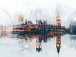 Big Ben and Houses of Parliament in London, UK. Double exposure